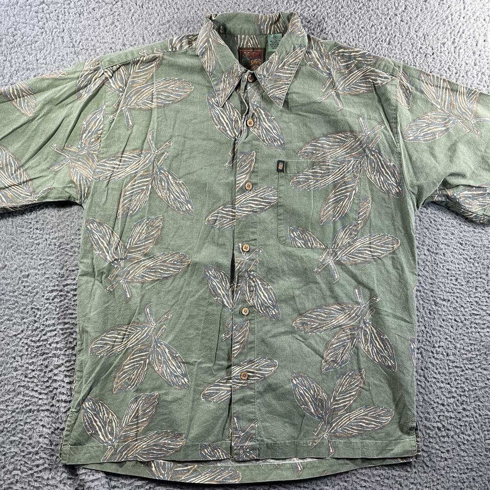Pineapple Connection Shirt Mens Small Green Cotton Tropical Leaf Hawaiian Aloha